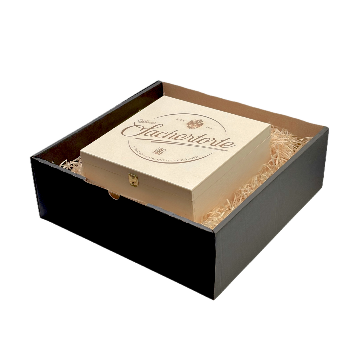 Sacher-Box - Wiener Sachertorte im exklusiven Holzkisterl und Geschenkbox (500g, 6 Portionen)