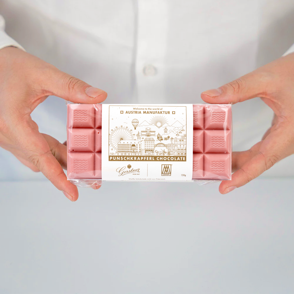 Punschkrapferl Schokolade limitiert - Biskuit überzogen mit rosa Schokolade