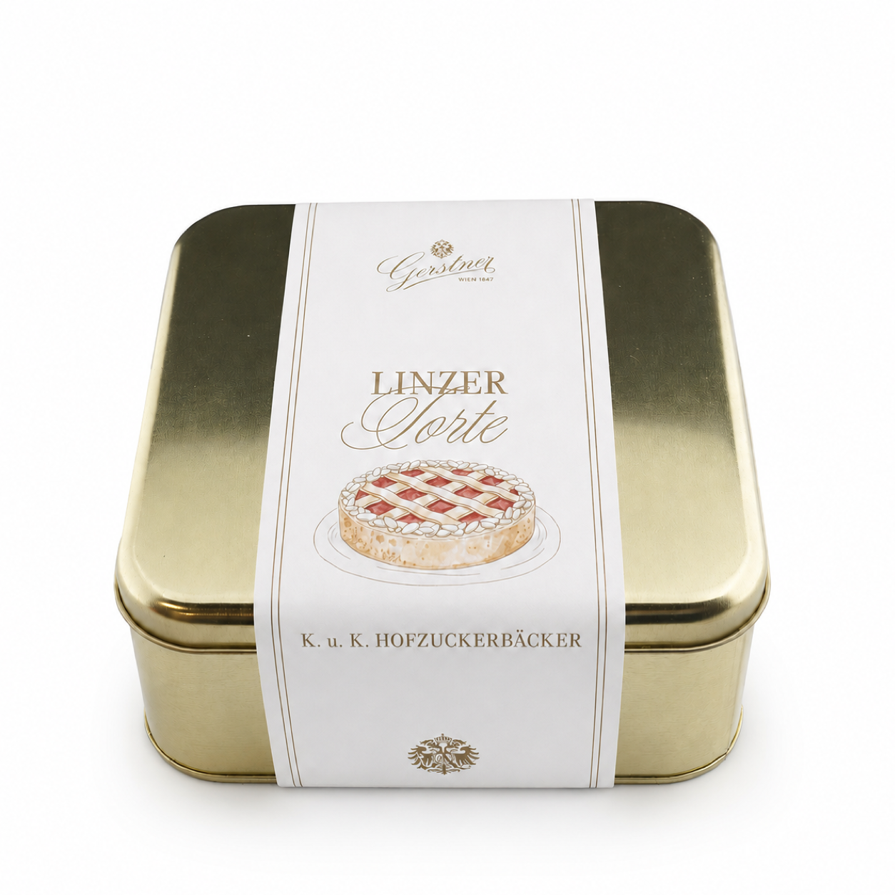 Linzer Torte · in geprägter Golddose