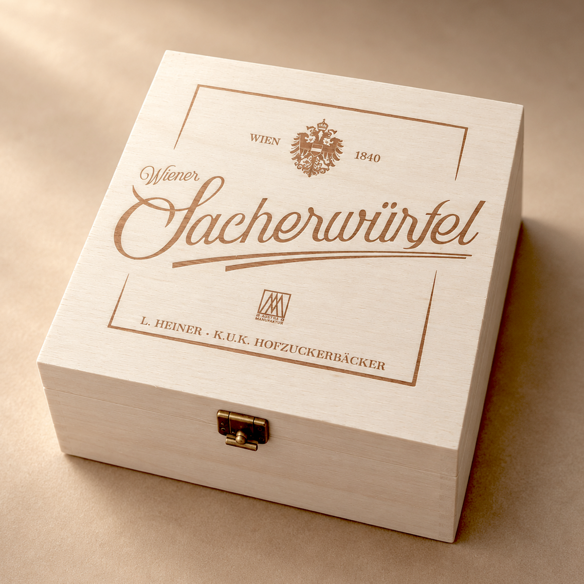 Wiener Sacherwürfel im exklusiven Holzkisterl