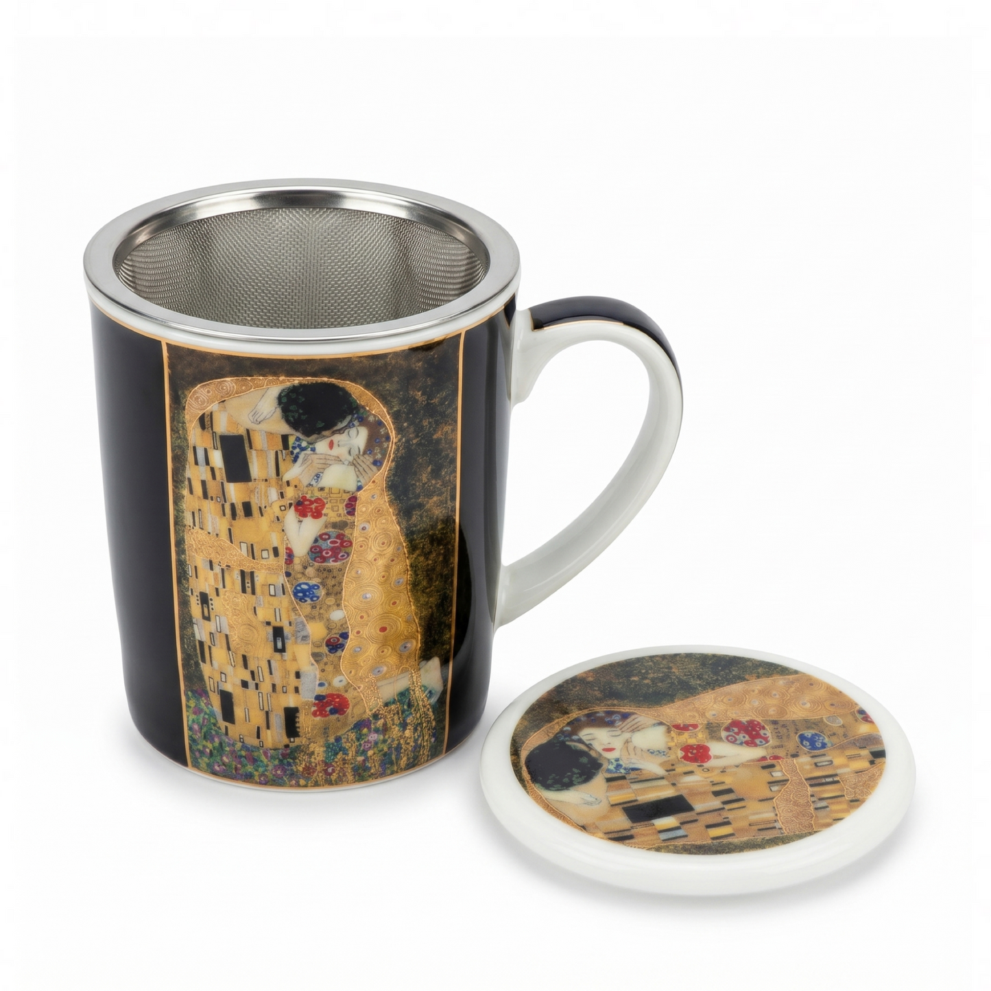 Gustav Klimt Teetasse „Der Kuss“ - mit Teesieb und Deckel